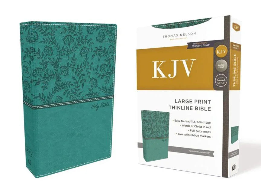 Kjv, Thinline Bible, Large Print, Leathersoft, Green, Red Letter Edition, Comfort Print - stevensbooks