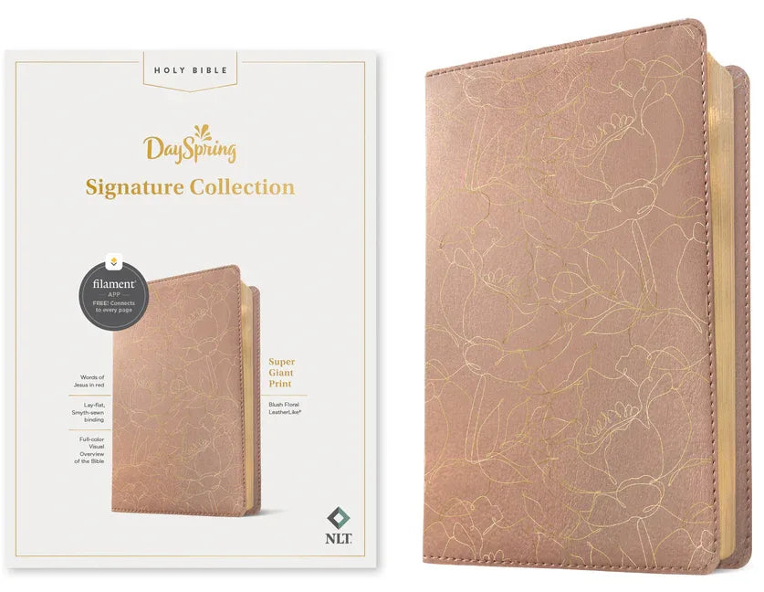 NLT Super Giant Print Bible, Filament Enabled (Leatherlike, Blush Floral, Red Letter): Dayspring Signature Collection - stevensbooks