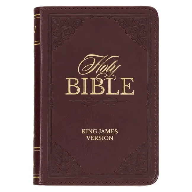 KJV Holy Bible, Mini Pocket Size, Faux Leather Red Letter Edition - Ribbon Marker, King James Version, Burgundy - stevensbooks