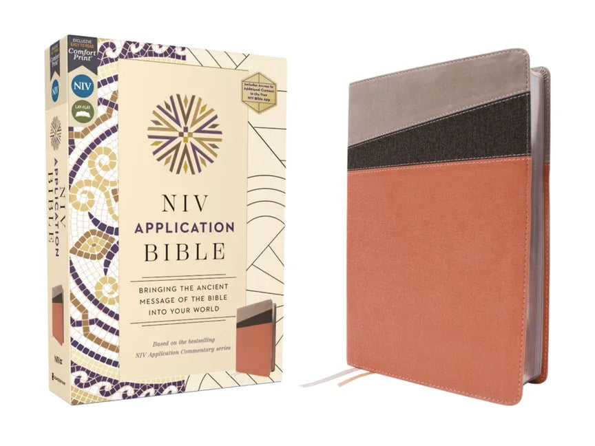 NIV Application Bible, Leathersoft, Coral/Gray, Red Letter, Comfort Print: Bringing the Ancient Message of the Bible Into Your World - stevensbooks