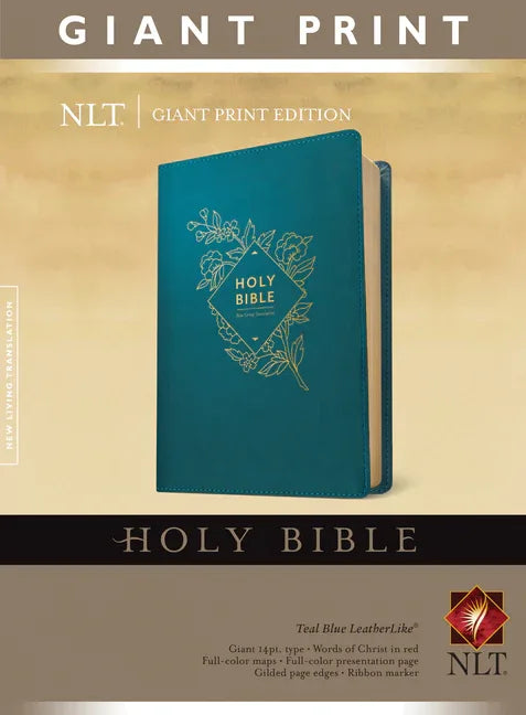 Holy Bible, Giant Print NLT (Red Letter, Leatherlike, Teal Blue) - stevensbooks