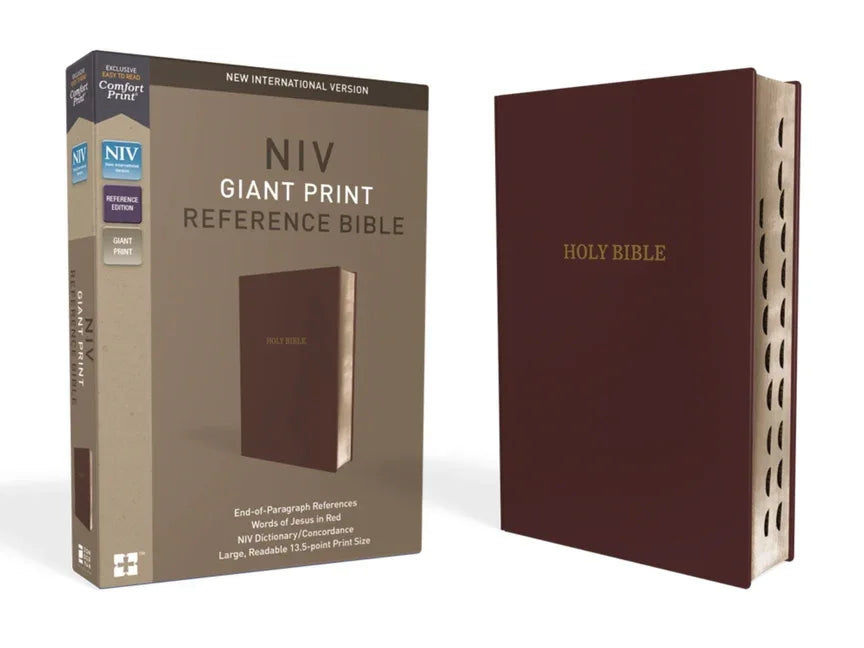 NIV, Reference Bible, Giant Print, Leather-Look, Burgundy, Red Letter Edition, Indexed, Comfort Print - stevensbooks