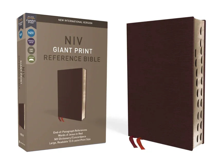 NIV, Reference Bible, Giant Print, Bonded Leather, Burgundy, Red Letter Edition, Indexed, Comfort Print - stevensbooks