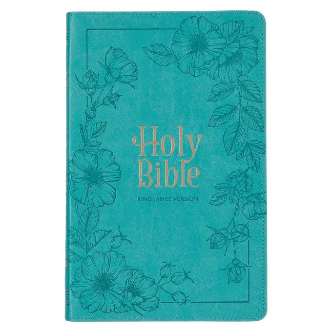 KJV Holy Bible, Standard Size Faux Leather Red Letter Edition - Thumb Index & Ribbon Marker, King James Version, Teal Floral Zipper Closure - stevensbooks