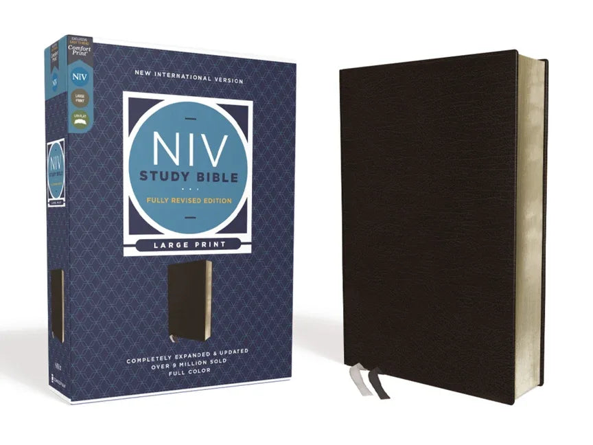 NIV Study Bible, Fully Revised Edition, Large Print, Bonded Leather, Black, Red Letter, Comfort Print - stevensbooks