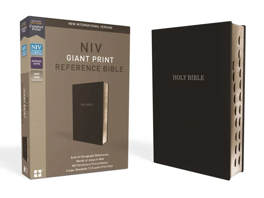 NIV, Reference Bible, Giant Print, Leather-Look, Black, Red Letter Edition, Indexed, Comfort Print - stevensbooks