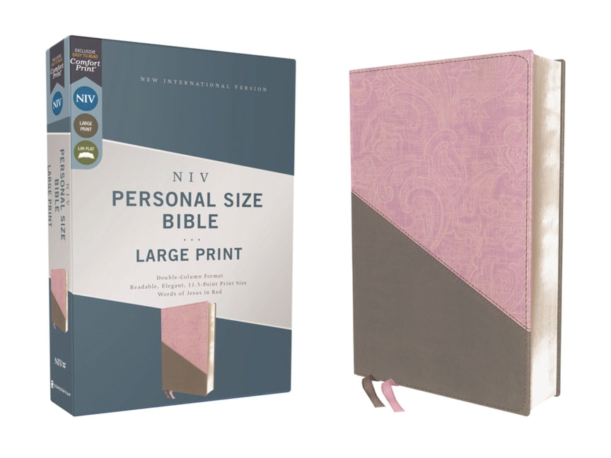 Niv, Personal Size Bible, Large Print, Leathersoft, Pink/Gray, Red Letter Edition, Comfort Print - Ingram
