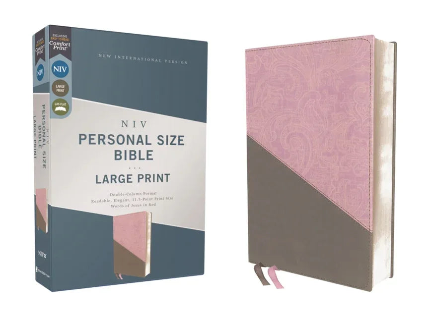 Niv, Personal Size Bible, Large Print, Leathersoft, Pink/Gray, Red Letter Edition, Comfort Print - stevensbooks