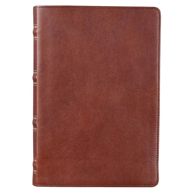 KJV Giant Print Full-Size Bible Brown Full Grain Leather - stevensbooks
