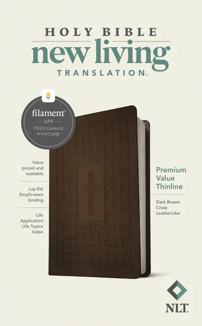 NLT Premium Value Thinline Bible, Filament Enabled (Leatherlike, Dark Brown Cross) - stevensbooks