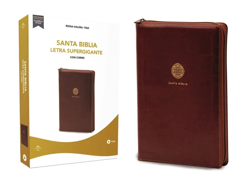 Rvr60, Santa Biblia, Letra Supergigante, Leathersoft, Café, Con Cierre, Comfort Print - stevensbooks