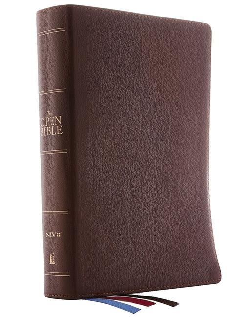 Niv, Open Bible, Genuine Leather, Brown, Red Letter Edition, Comfort Print: Complete Reference System - stevensbooks