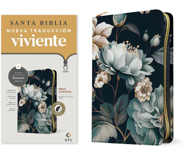 Biblia Ultrafina Ntv de Zíper, Con Filament (Sentipiel, Floral, Índice, Letra Roja) - stevensbooks
