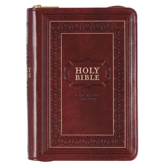 KJV Holy Bible, Compact Large Print Faux Leather Red Letter Edition - Ribbon Marker, King James Version, Burgundy, Zipper Closure - stevensbooks