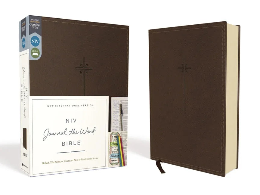 NIV, Journal the Word Bible, Imitation Leather, Brown, Red Letter Edition, Comfort Print: Reflect, Take Notes, or Create Art Next to Your Favorite Ver - stevensbooks