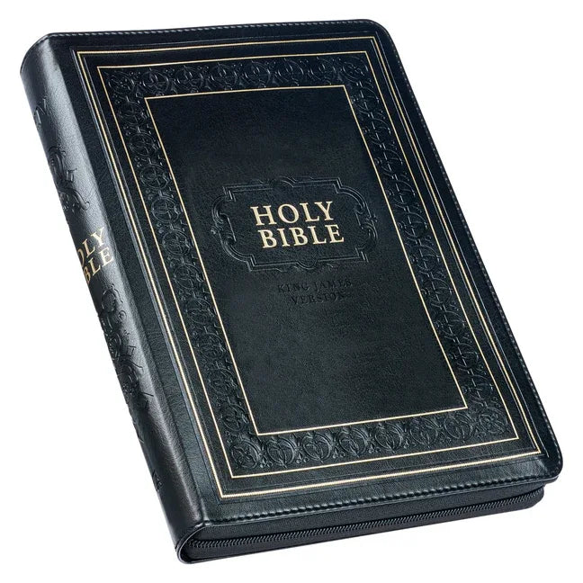 KJV Holy Bible, Giant Print Full-Size Faux Leather W/Thumb Index & Ribbon Marker, Red Letter Edition, King James Version, Black, Zipper Closure - stevensbooks