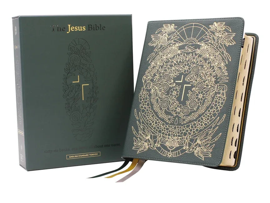 Jesus Bible Artist Edition, Esv, (with Thumb Tabs to Help Locate the Books of the Bible), Genuine Leather, Calfskin, Green, Limited Edition, Thumb Ind - stevensbooks