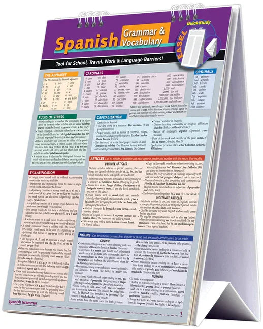 Spanish Grammar & Vocabulary Easel Book: A Quickstudy Reference Tool for School, Work & Language Barriers - stevensbooks