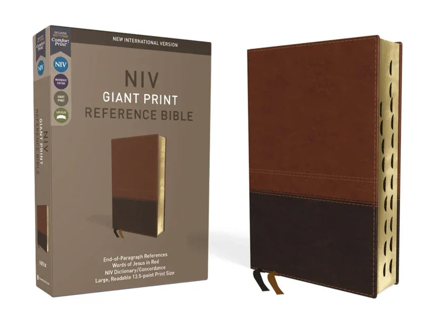 NIV, Reference Bible, Giant Print, Imitation Leather, Brown, Red Letter Edition, Indexed, Comfort Print - stevensbooks
