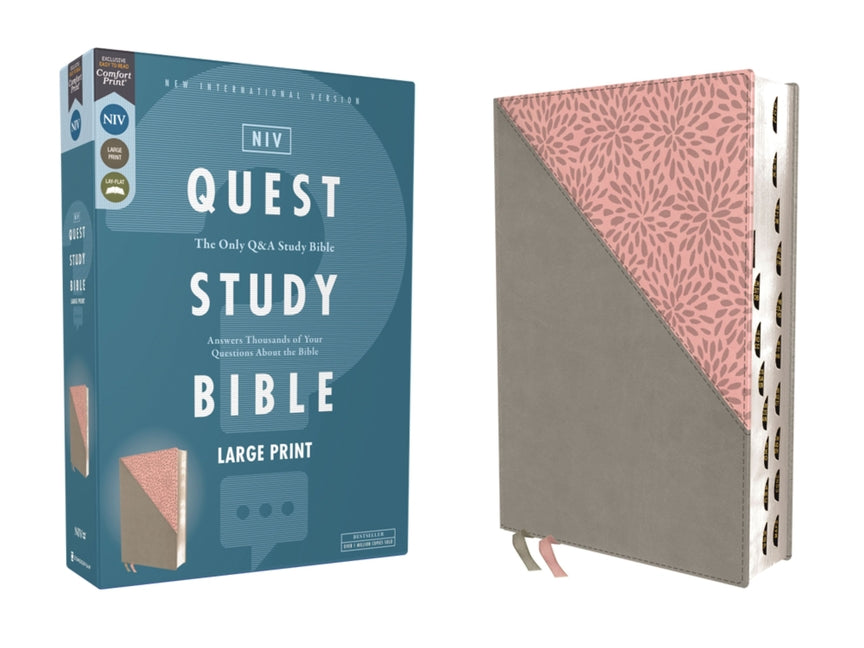 Niv, Quest Study Bible, Large Print, Leathersoft, Gray/Pink, Thumb Indexed, Comfort Print: The Only Q and A Study Bible - Ingram