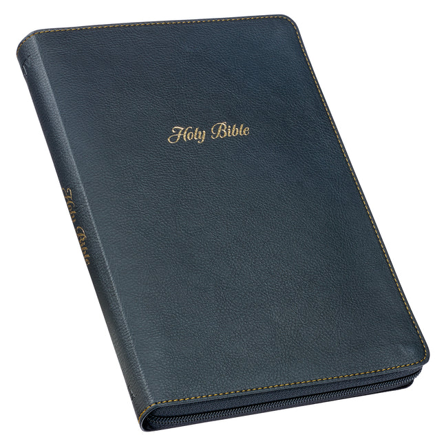 KJV Holy Bible, Thinline Large Print Faux Leather Red Letter Edition Thumb Index & Ribbon Marker, King James Version, Black, Zipper Closure - Ingram