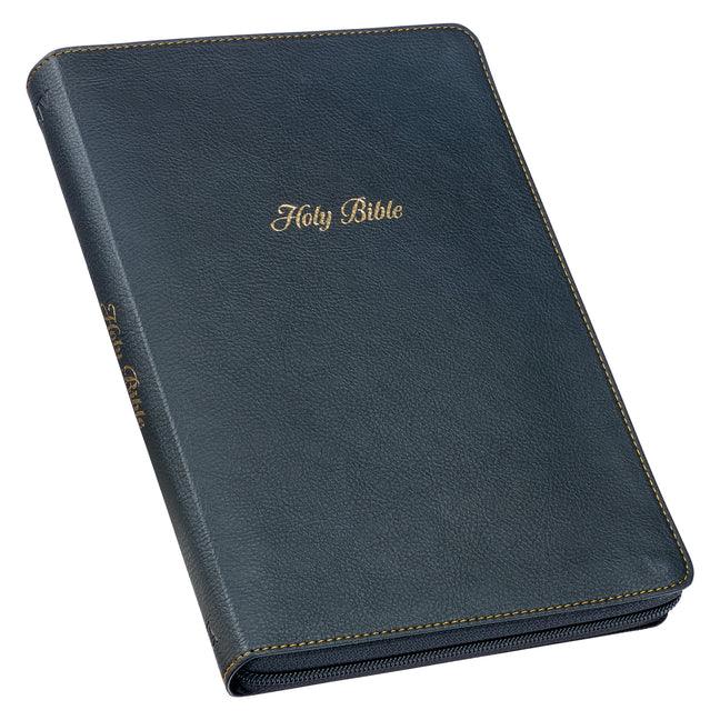 KJV Holy Bible, Thinline Large Print Faux Leather Red Letter Edition Thumb Index & Ribbon Marker, King James Version, Black, Zipper Closure - stevensbooks