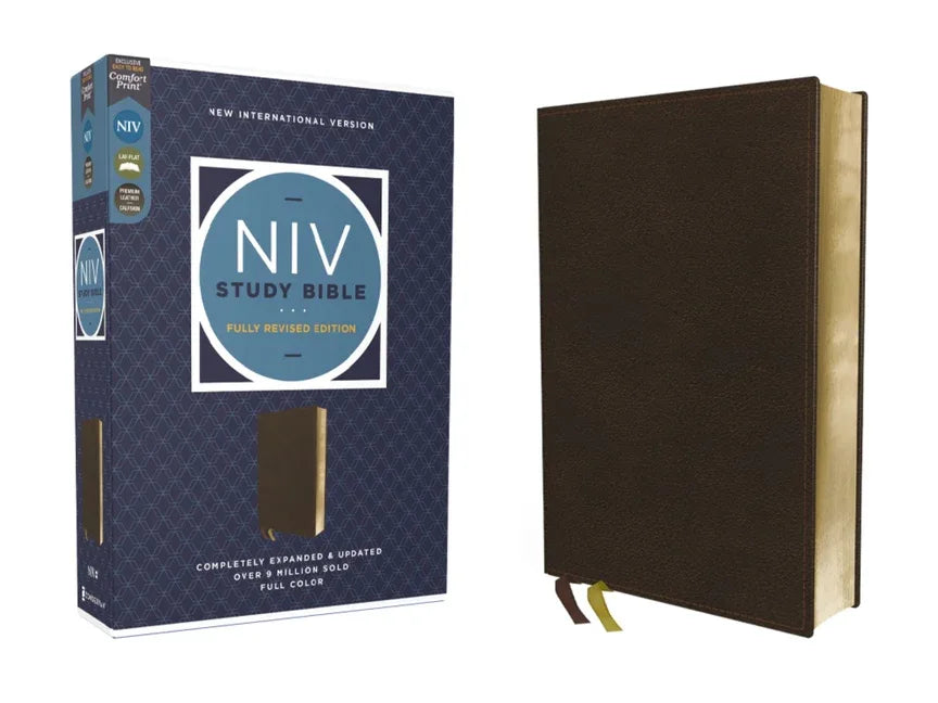 NIV Study Bible, Fully Revised Edition (Study Deeply. Believe Wholeheartedly.), Genuine Leather, Calfskin, Brown, Red Letter, Comfort Print - stevensbooks