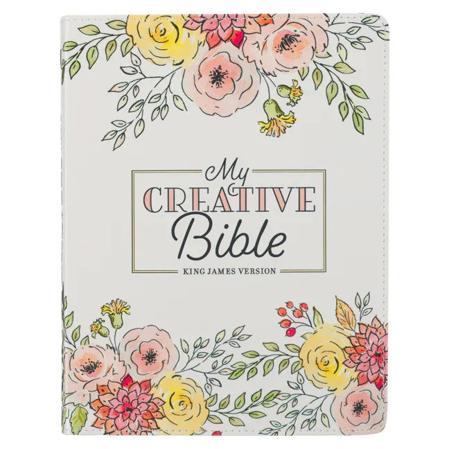 KJV Holy Bible, My Creative Bible, Faux Leather Flexible Cover - Ribbon Marker, King James Version, White Floral - stevensbooks