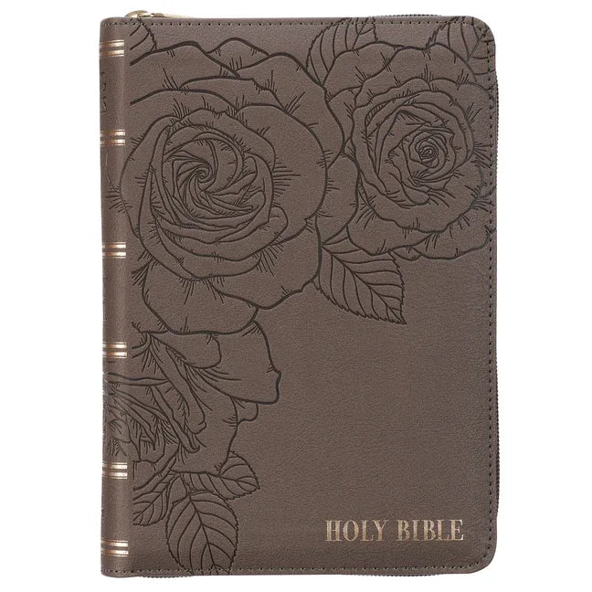 KJV Bible Compact Faux Leather LP Gray W/Zipper - stevensbooks
