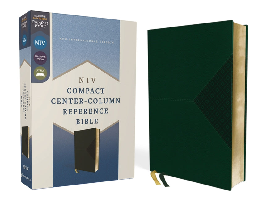 Niv, Compact Center-Column Reference Bible, Leathersoft, Green, Red Letter, Comfort Print - Ingram