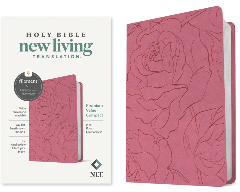 NLT Premium Value Compact Bible, Filament Enabled (Leatherlike, Pink Rose) - Ingram