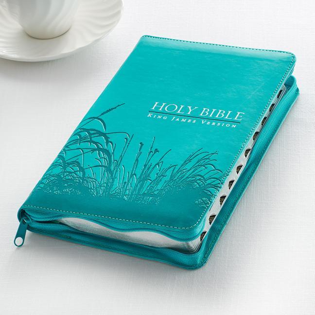 KJV Standard Size Thumb Index Edition: Zippered Turquoise - stevensbooks