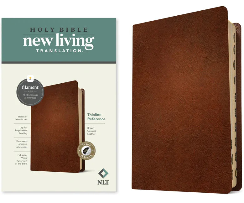 NLT Thinline Reference Bible, Filament Enabled (Genuine Leather, Brown, Indexed, Red Letter) - stevensbooks