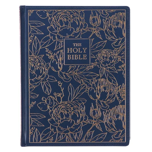 KJV Holy Bible, Large Print Note-Taking Bible, Faux Leather Hardcover - King James Version, Navy W/Gold Floral - stevensbooks