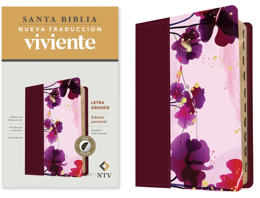 Santa Biblia Ntv, Edición Personal, Letra Grande (Sentipiel, Jardín Morado, Índice) - stevensbooks