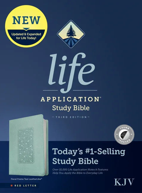 KJV Life Application Study Bible, Third Edition (Leatherlike, Floral Frame Teal, Indexed, Red Letter) - stevensbooks