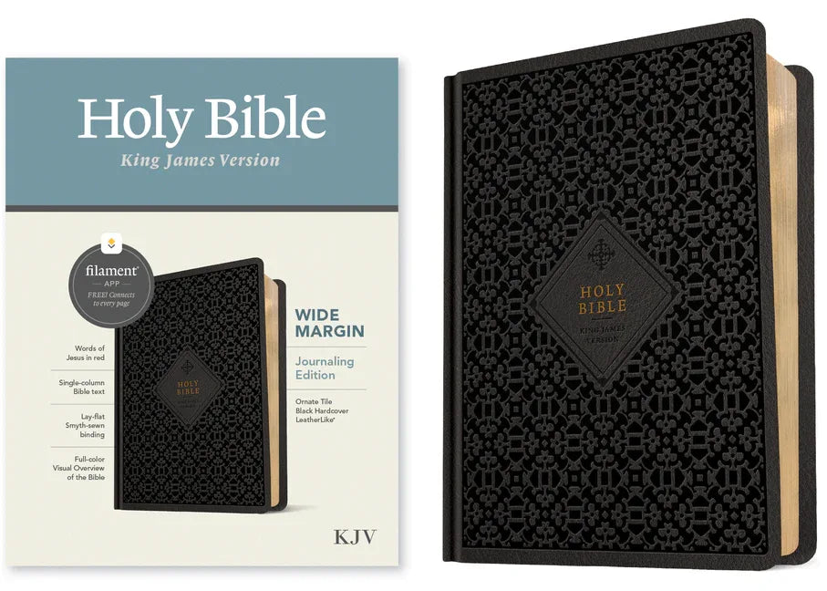 KJV Wide Margin Bible, Filament Enabled (Hardcover Leatherlike, Ornate Tile Black, Red Letter) - stevensbooks