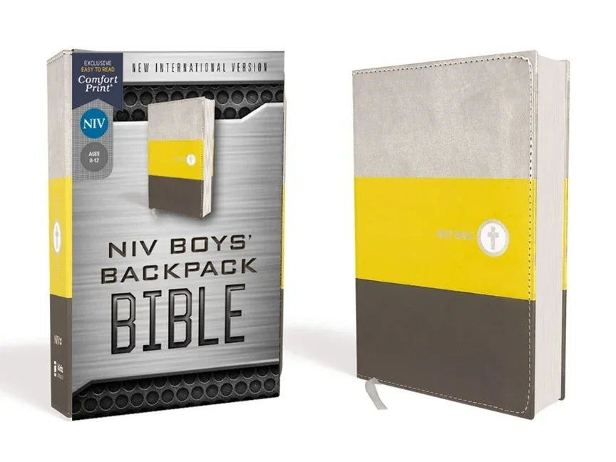 Niv, Boys' Backpack Bible, Compact, Leathersoft, Yellow/Gray, Red Letter Edition, Comfort Print - stevensbooks