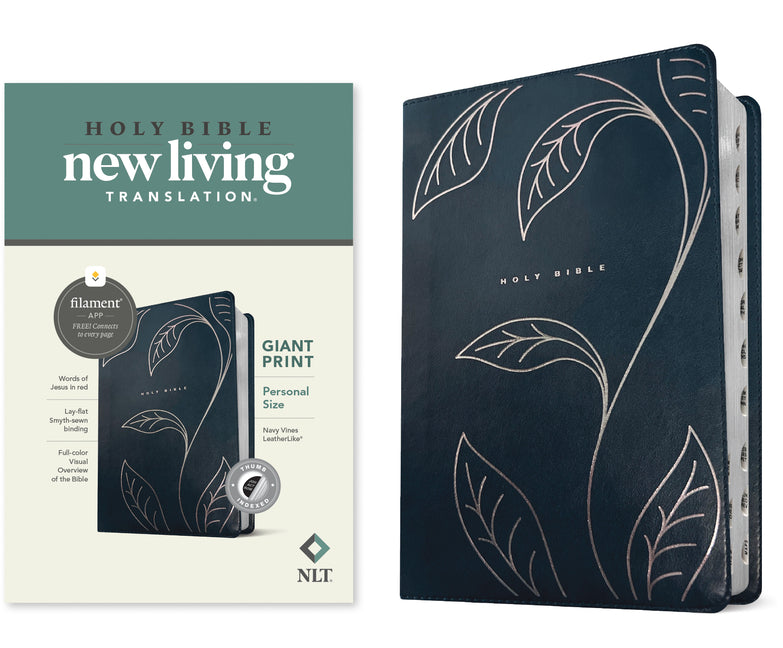 NLT Personal Size Giant Print Bible, Filament Enabled (Leatherlike, Navy Vines, Indexed, Red Letter) - Ingram