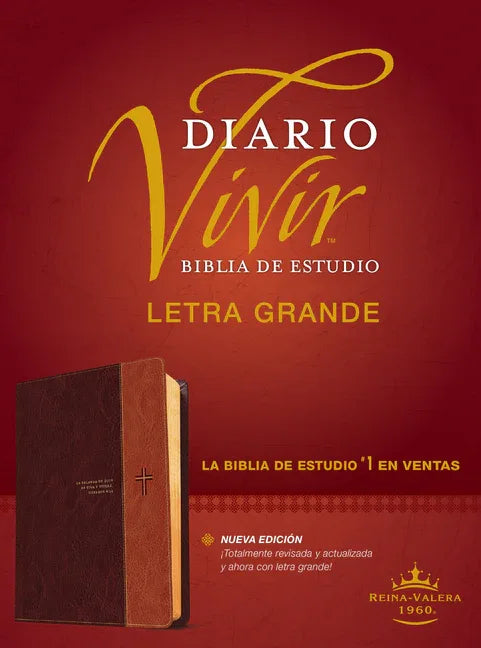 Biblia de Estudio del Diario Vivir Rvr60, Letra Grande (Letra Roja, Sentipiel, Café/Café Claro) - stevensbooks