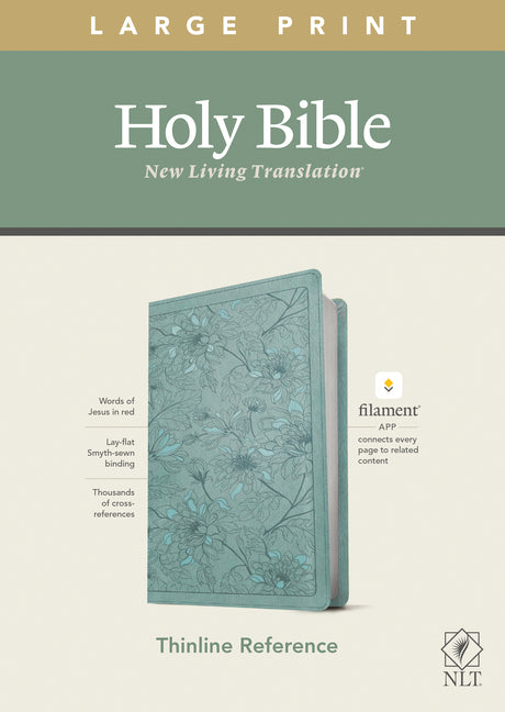 NLT Large Print Thinline Reference Bible, Filament Enabled Edition (Red Letter, Leatherlike, Floral/Teal) - Ingram