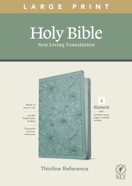 NLT Large Print Thinline Reference Bible, Filament Enabled Edition (Red Letter, Leatherlike, Floral/Teal) - stevensbooks