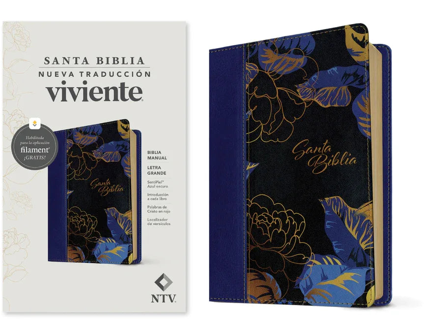 Biblia Manual Ntv, Letra Grande Con Filament (Sentipiel, Azul Oscuro, Letra Roja) - stevensbooks