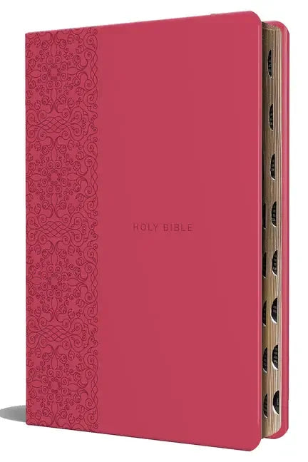 KJV Holy Bible, Large Print Medium Format, Fuchsia Faux Leather W/Ribbon Marker, Red Letter, Thumb Index - stevensbooks
