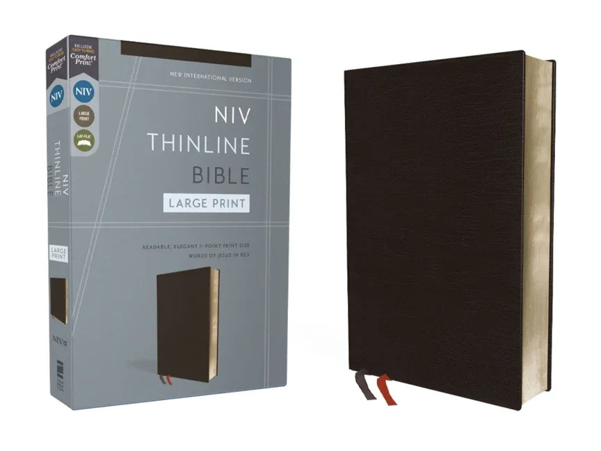 NIV, Thinline Bible, Large Print, Bonded Leather, Black, Red Letter Edition (Special) - stevensbooks