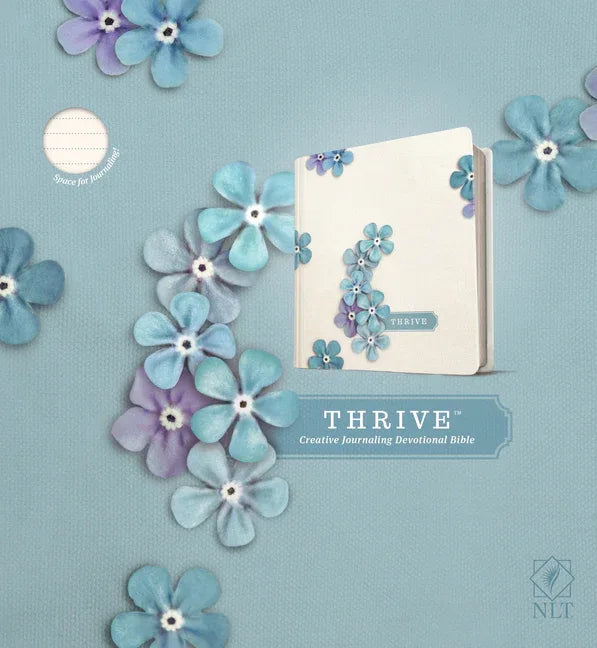 NLT Thrive Creative Journaling Devotional Bible (Hardcover, Blue Flowers) - stevensbooks