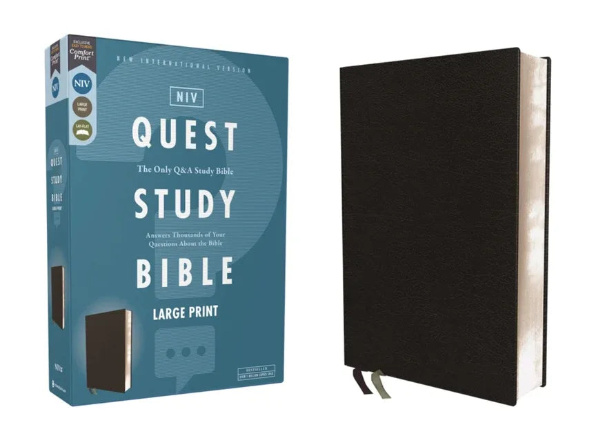 Niv, Quest Study Bible, Large Print, Bonded Leather, Black, Comfort Print: The Only Q and A Study Bible - stevensbooks