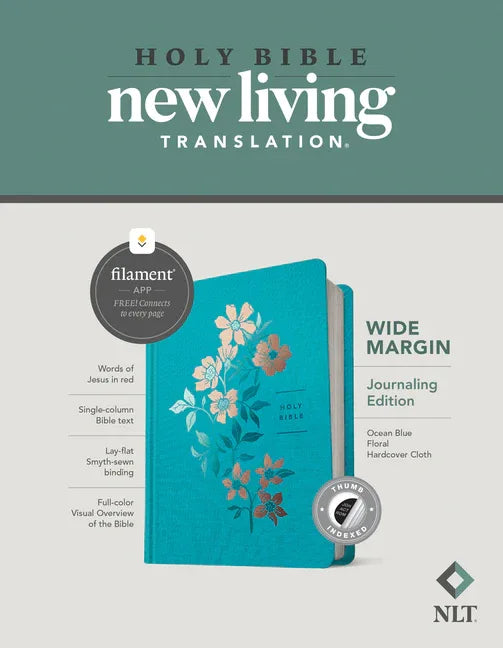 NLT Wide Margin Bible, Filament Enabled (Hardcover Cloth, Ocean Blue Floral, Indexed, Red Letter) - stevensbooks