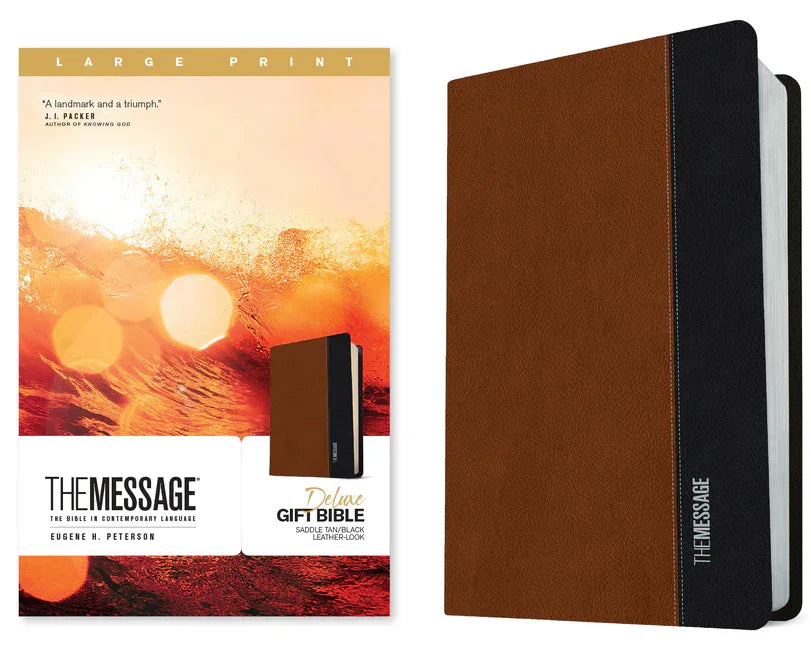 Message Deluxe Gift Bible, Large Print (Leather-Look, Saddle Tan/Black): The Bible in Contemporary Language - stevensbooks