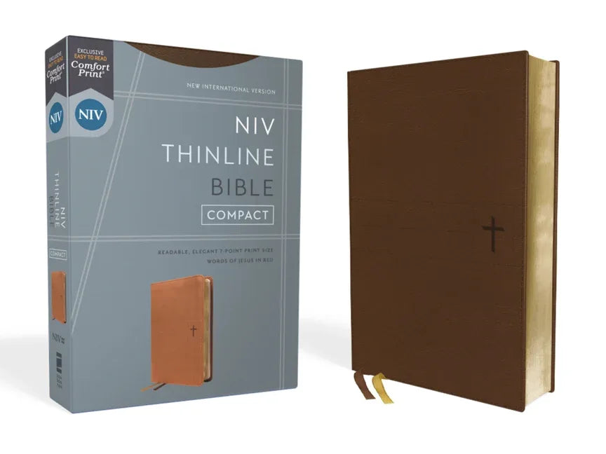 Niv, Thinline Bible, Compact, Leathersoft, Brown, Red Letter, Comfort Print - stevensbooks